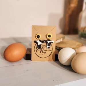 Sunflower Cow Earrings | Polymer Clay Earring