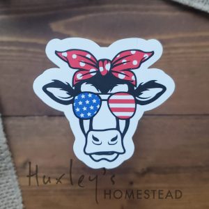 Patriotic American Flag Cow Sticker | Waterproof Vinyl Stickers